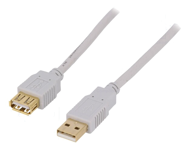 Kabel; USB 2.0; USB-A aansluiting,USB-A-stekker; verguld; 3m Kabel; USB 2.0; USB-A aansluiting,USB-A-stekker; verguld; 3m
